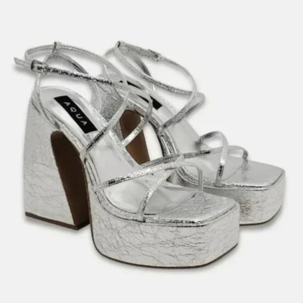 BNIB Aqua Silver Platform Heels